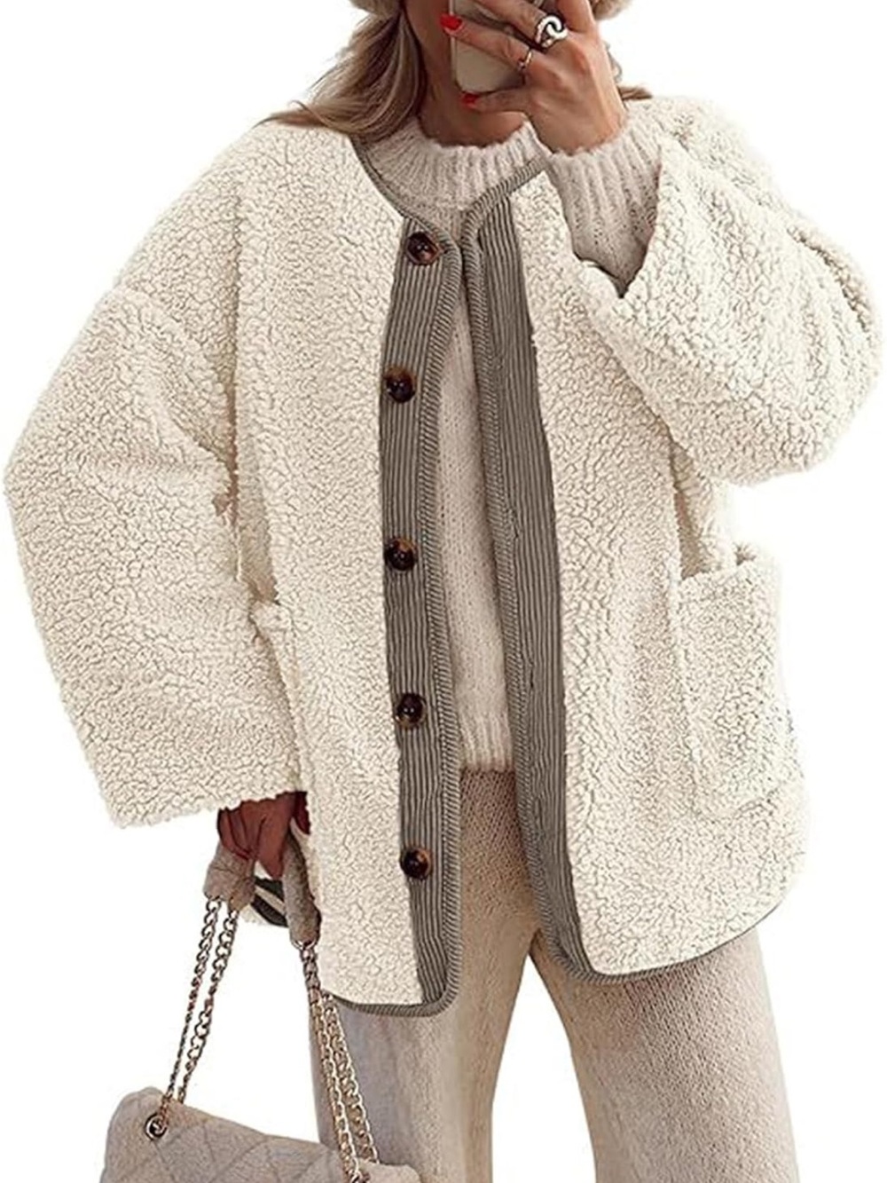 NWT Cozy Chic Cream Sherpa Button-Front Jacket Large 🤍✨